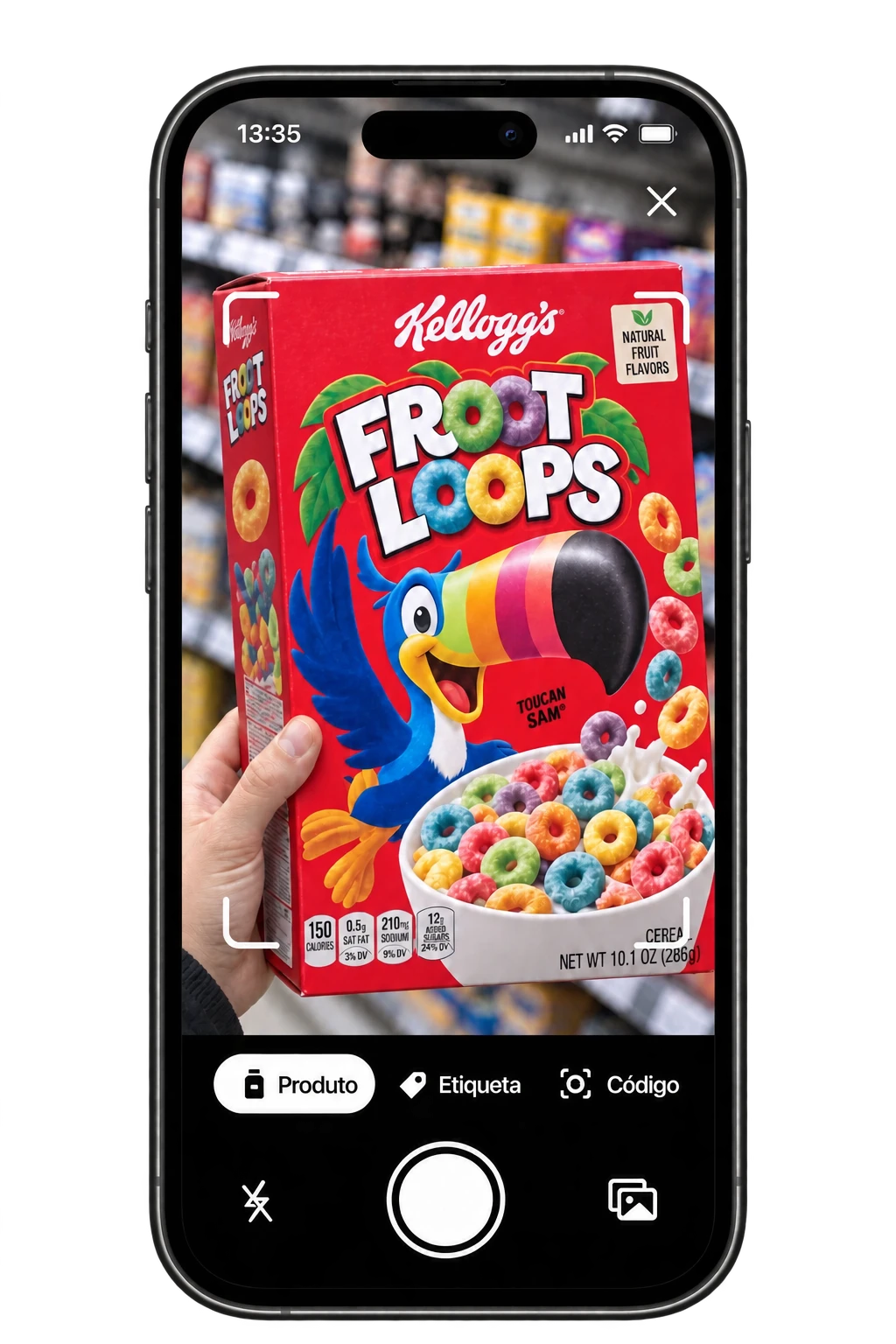Câmera do Toxic Scan escaneando cereal em um supermercado