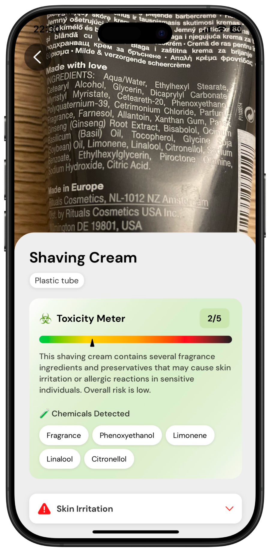 Toxic Scan App - Results